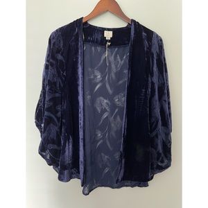 Navy Blue Floral Velvet Kimono Ruana Cardigan